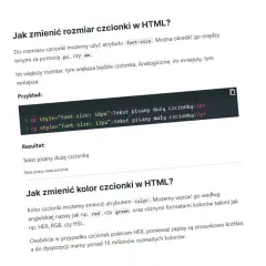Jak zmienić czcionkę HTML? Przykład kodu pokazuje, jak ustawić rozmiar tekstu na 18px i 12px.