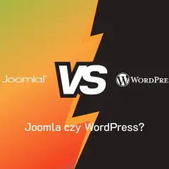 Logo Joomla i WordPress obok siebie, z napisem "Joomla czy WordPress?".