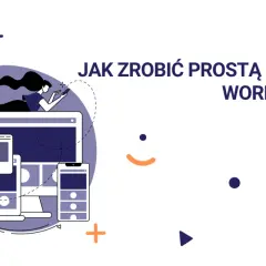 Ilustracja pokazuje, jak opublikować stronę WordPress. Kobieta leży na ekranie komputera, korzystając z telefonu.