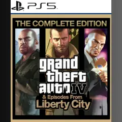 Okładka gry Grand Theft Auto IV: The Complete Edition na PS5. Trzech bohaterów, Niko, Johnny i Luis, patrzy wprost na widza.