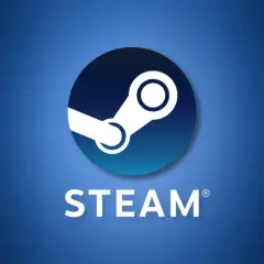 Logo Steam na niebieskim tle. Odkryj mnóstwo bezpłatnych gier na Steam i zacznij grać już dziś!