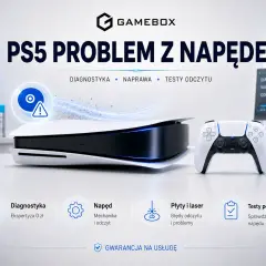 Konsola PS5 z problemem napędu. Serwis Gamebox oferuje diagnostykę, naprawę i testy odczytu.