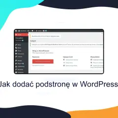Panel WordPress z opcją "Dodaj strony" i tekstem "Jak dodać podstronę w WordPress?".
