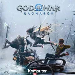 Kratos i Atreus w akcji w śnieżnym lesie, zapowiedź gry God of War Ragnarok na PS Plus.