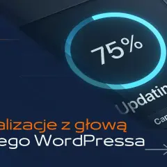 Grafika pokazuje postęp aktualizacji WordPressa do 75%. Dowiedz się, jak zaktualizować WordPress bezpiecznie i efektywnie.
