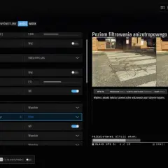 Ustawienia grafiki w Warzone na PS5: Poziom filtrowania anizotropowego tekstur ustawiony na Ultra.