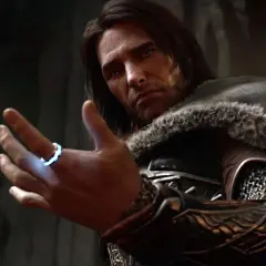 Talion z Middle-earth: Shadow of War z magicznym pierścieniem na palcu, gotowy do walki.