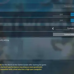 Ustawienia gry Palworld: włączony multiplayer i crossplay, trudność niestandardowa.