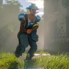 Bohater w nietypowym stroju, z patelnią i gofrownicami, biegnie przez trawę. To jego sposób na zwycięstwo w Cuisine Royale.