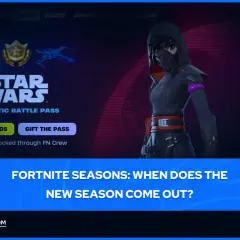 Postać z gry Fortnite w stroju z motywem Gwiezdnych Wojen. Widoczny napis "Galactic Battle Pass" sugeruje, który jest sezon Fortnite.