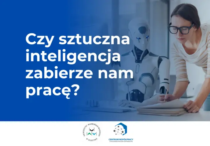 Kobieta pochyla się nad dokumentami, obok niej stoi robot. Czy sztuczna inteligencja zastąpi człowieka w pracy?