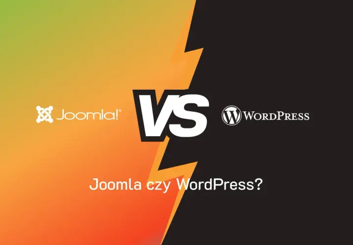Logo Joomla i WordPress obok siebie, z napisem "Joomla czy WordPress?".
