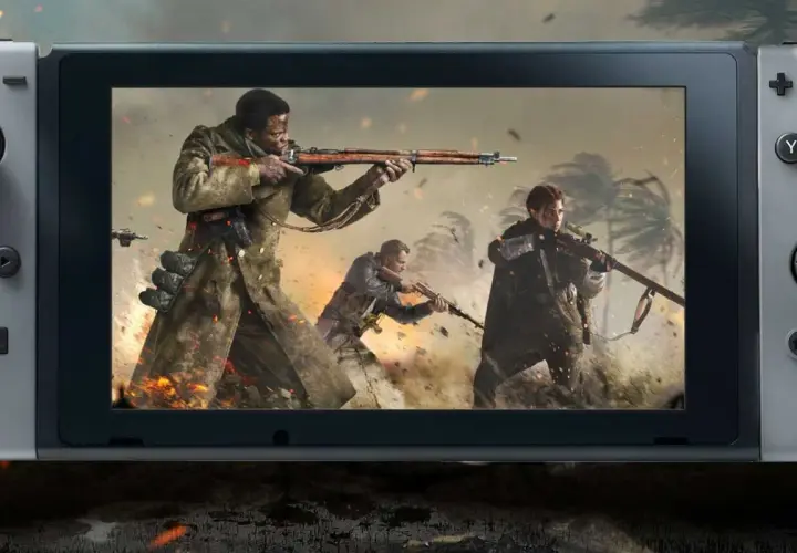 Call of Duty na Nintendo Switch: żołnierze w akcji, wybuchy i tropikalne krajobrazy.