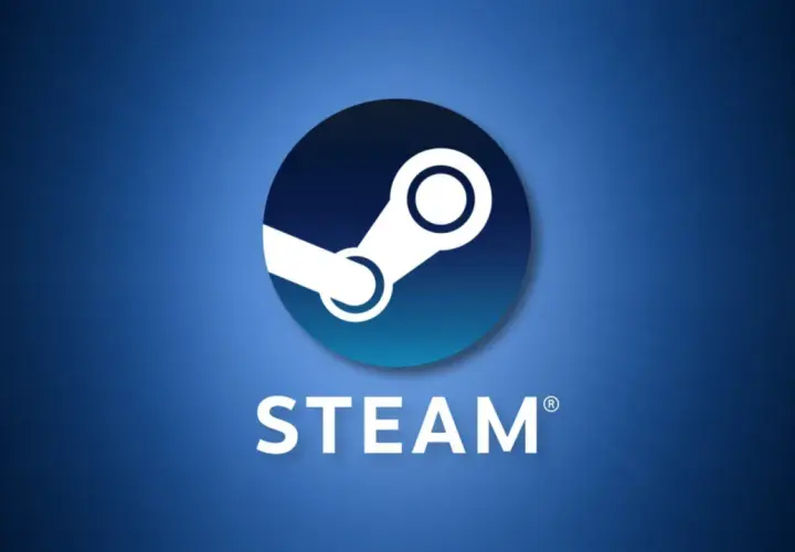 Logo Steam na niebieskim tle. Odkryj mnóstwo bezpłatnych gier na Steam i zacznij grać już dziś!