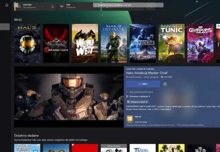Graj w Halo: kolekcja Master Chief w chmurze. Wiele gier dostępnych w ramach Game Pass.