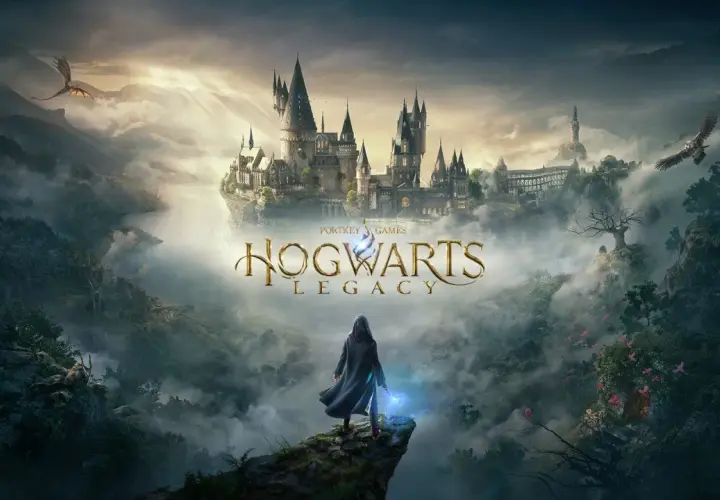 Magiczny świat Hogwartu w grze Hogwarts Legacy, z zamkiem, smokami i orłem. Czekamy na kolejne DLC!