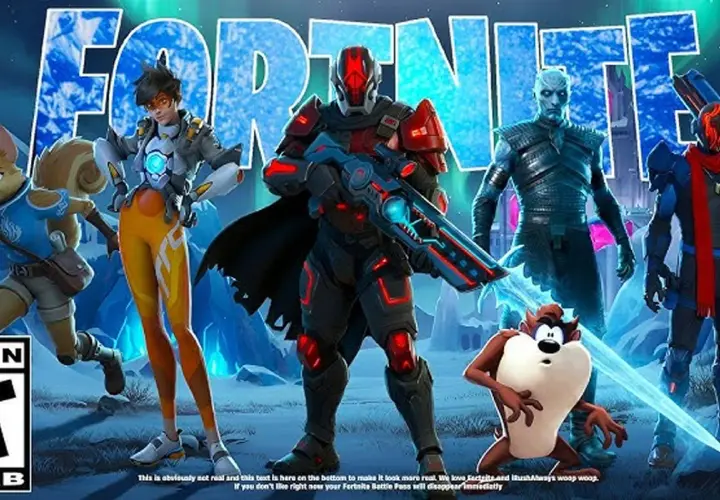 Postacie z Fortnite, w tym Tracers, w zimowej scenerii. To zapowiedź, który jest sezon w Fortnite, z Tasmanskim Diabłem.