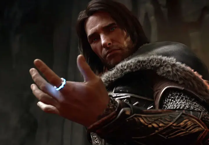 Talion z Middle-earth: Shadow of War z magicznym pierścieniem na palcu, gotowy do walki.