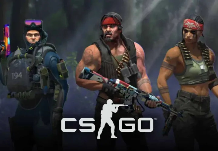 Trzech żołnierzy CS:GO w akcji podczas operacji Riptide. Jeden w kombinezonie nurkowym, drugi z karabinem, trzecia z karabinem.