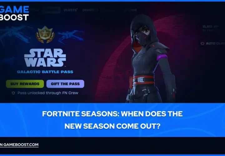 Postać z gry Fortnite w stroju z motywem Gwiezdnych Wojen. Widoczny napis "Galactic Battle Pass" sugeruje, który jest sezon Fortnite.