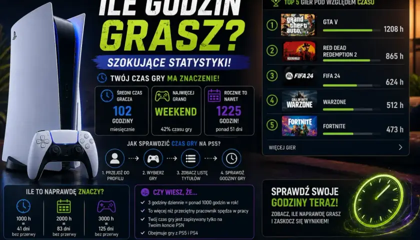 Czy gry z PS3 działają na PS5? Dowiedz się, ile godzin grasz, i zobacz statystyki czasu gry na konsoli PS5.