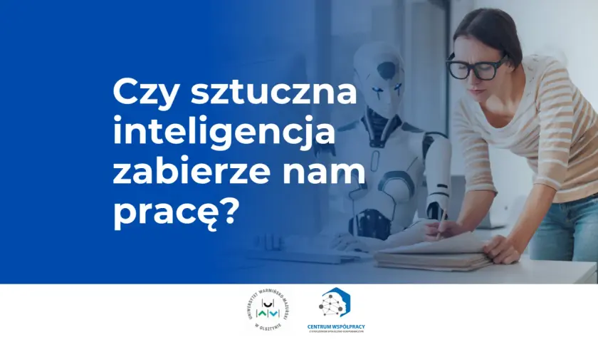 Kobieta pochyla się nad dokumentami, obok niej stoi robot. Czy sztuczna inteligencja zastąpi człowieka w pracy?
