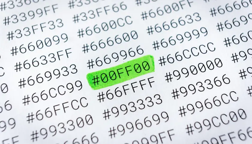 Zaznaczony zielonym markerem kod #00FF00 to czysty zielony kolor HTML.