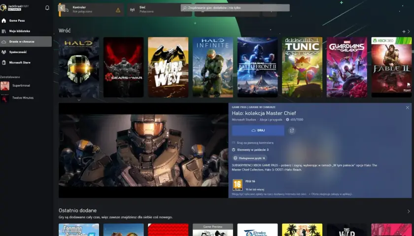 Graj w Halo: kolekcja Master Chief w chmurze. Wiele gier dostępnych w ramach Game Pass.