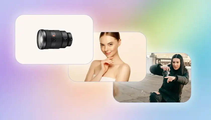 Obiektyw aparatu, modelka i fotografka. Co oznacza VR na obiektywie? Stabilizacja obrazu, by uchwycić idealny kadr.