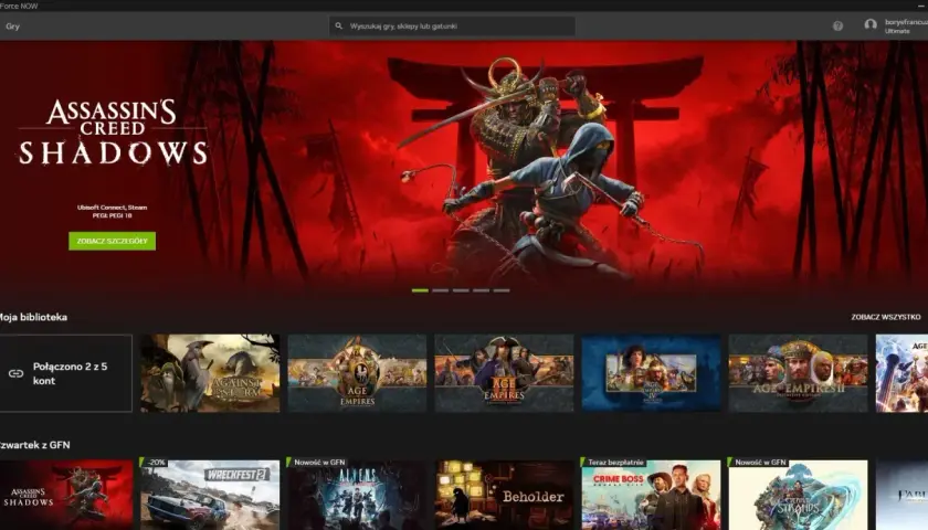 GeForce NOW oferuje darmowe gry, w tym Assassin's Creed Shadows. Zobacz swoją bibliotekę i odkryj nowe tytuły!