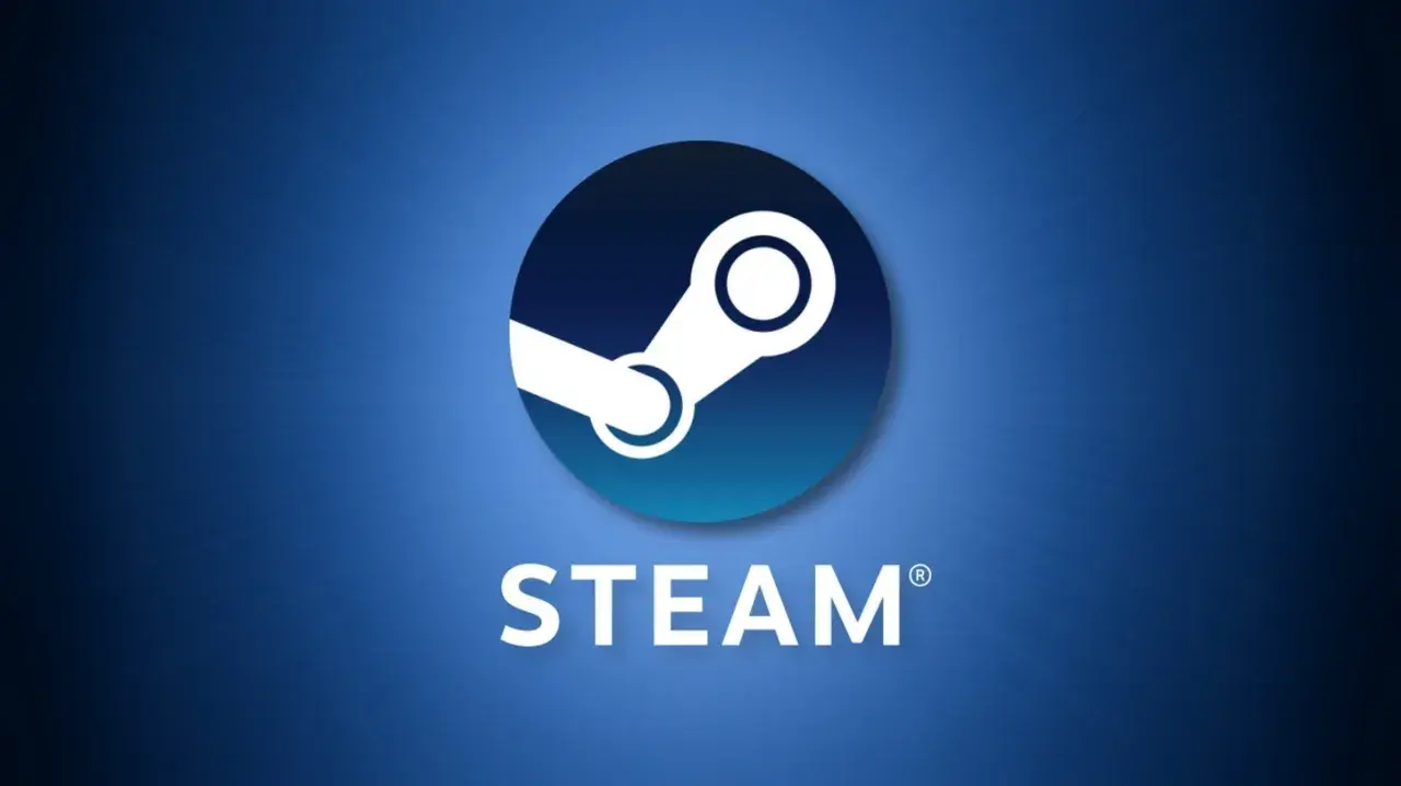 Logo Steam na niebieskim tle. Odkryj mnóstwo bezpłatnych gier na Steam i zacznij grać już dziś!