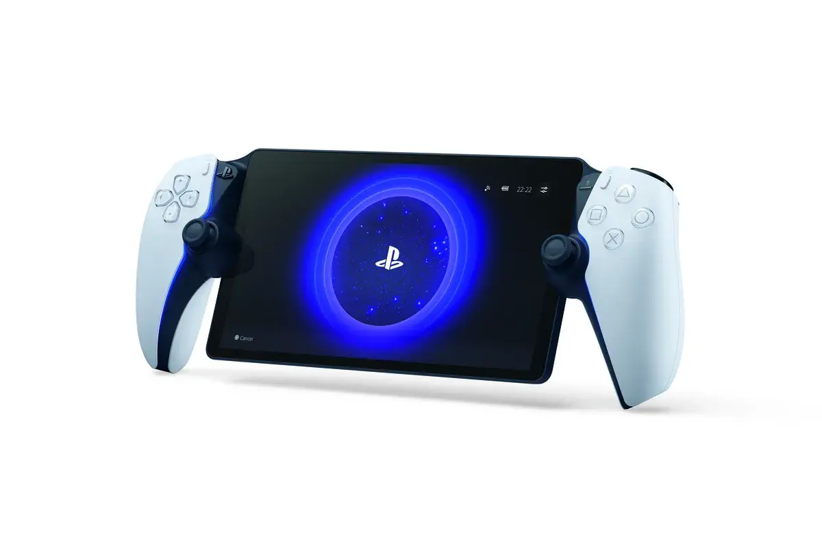 Nowy handheld od Sony z kontrolerami DualSense. Ekran wyświetla logo PlayStation na tle kosmicznej mgławicy.