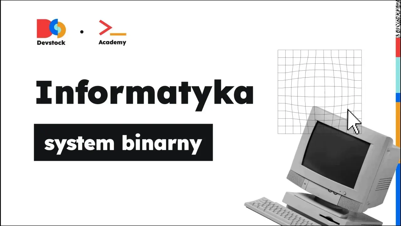 Informatyka: jak odcyfrowywac system binarny. Stary komputer i siatka z kursorem myszy.