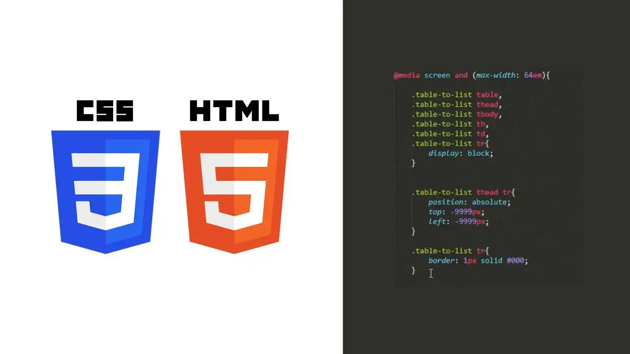 CSS i HTML5 obok kodu CSS pokazującego, jak zrobić tabele w html.
