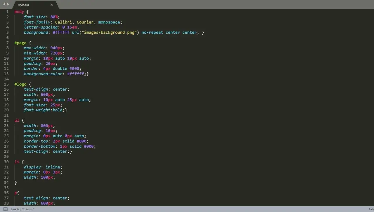 Kod CSS pokazuje, jak pogrubić tekst w HTML za pomocą `font-weight:bold;` w sekcji `#logo`.