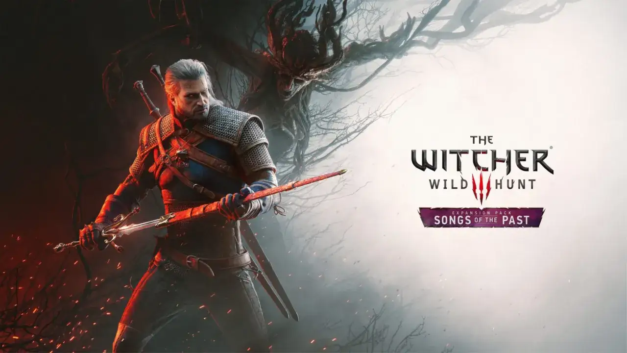 Geralt z Rivii gotowy do walki w nowym dodatku Wiedźmin 3: Pieśni Przeszłości. Groźne drzewo w tle.