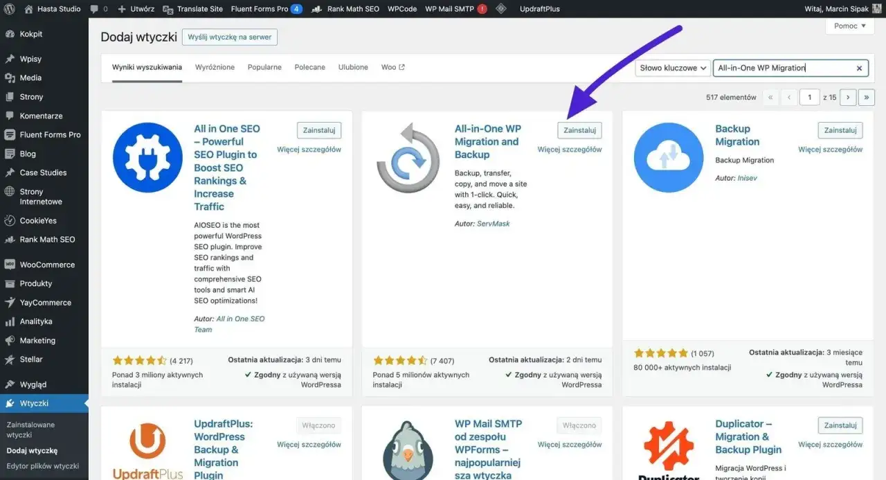 Dodawanie wtyczek do WordPress. Wyszukiwanie wtyczki 