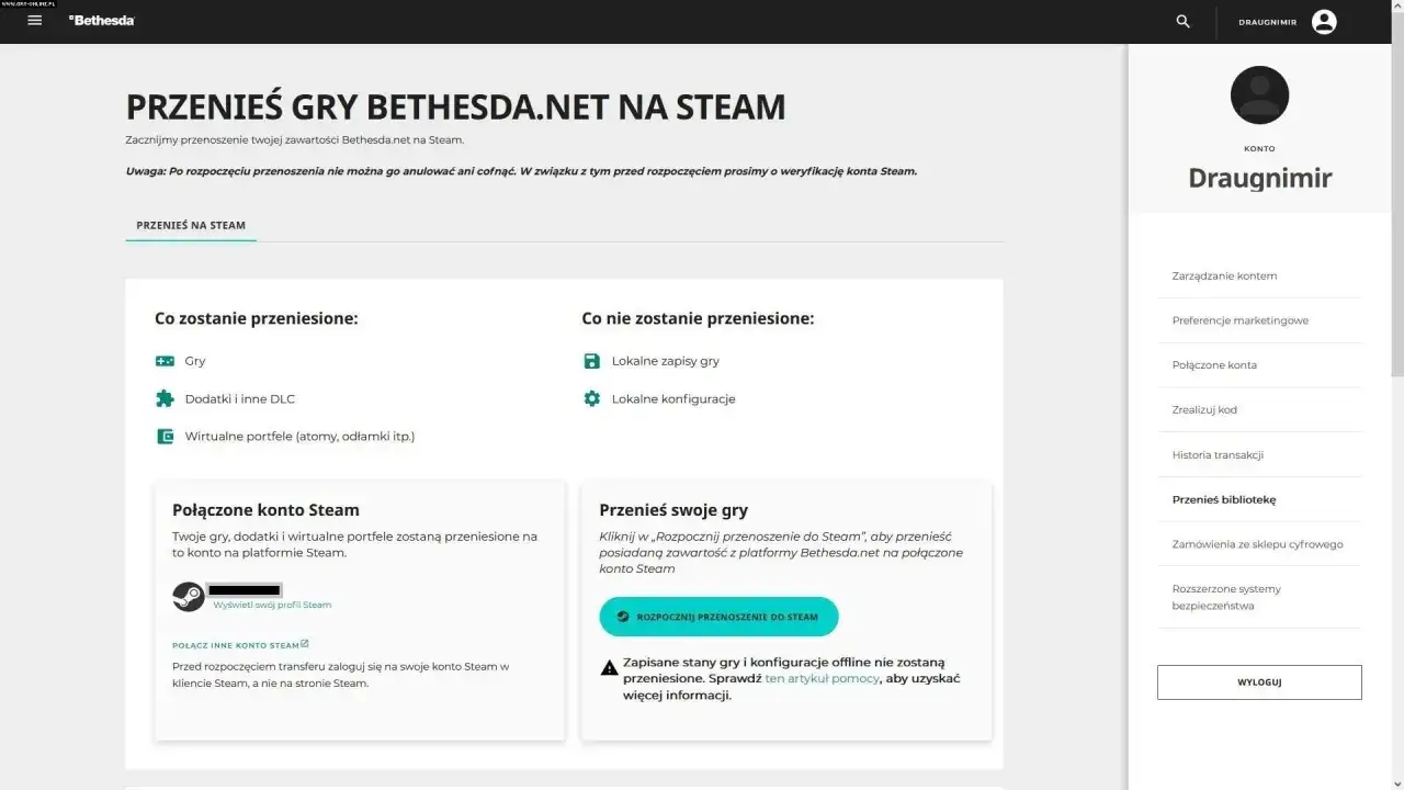 Przenoszenie gier z Bethesda.net na Steam. Zobacz, co zostanie przeniesione i rozpocznij proces.