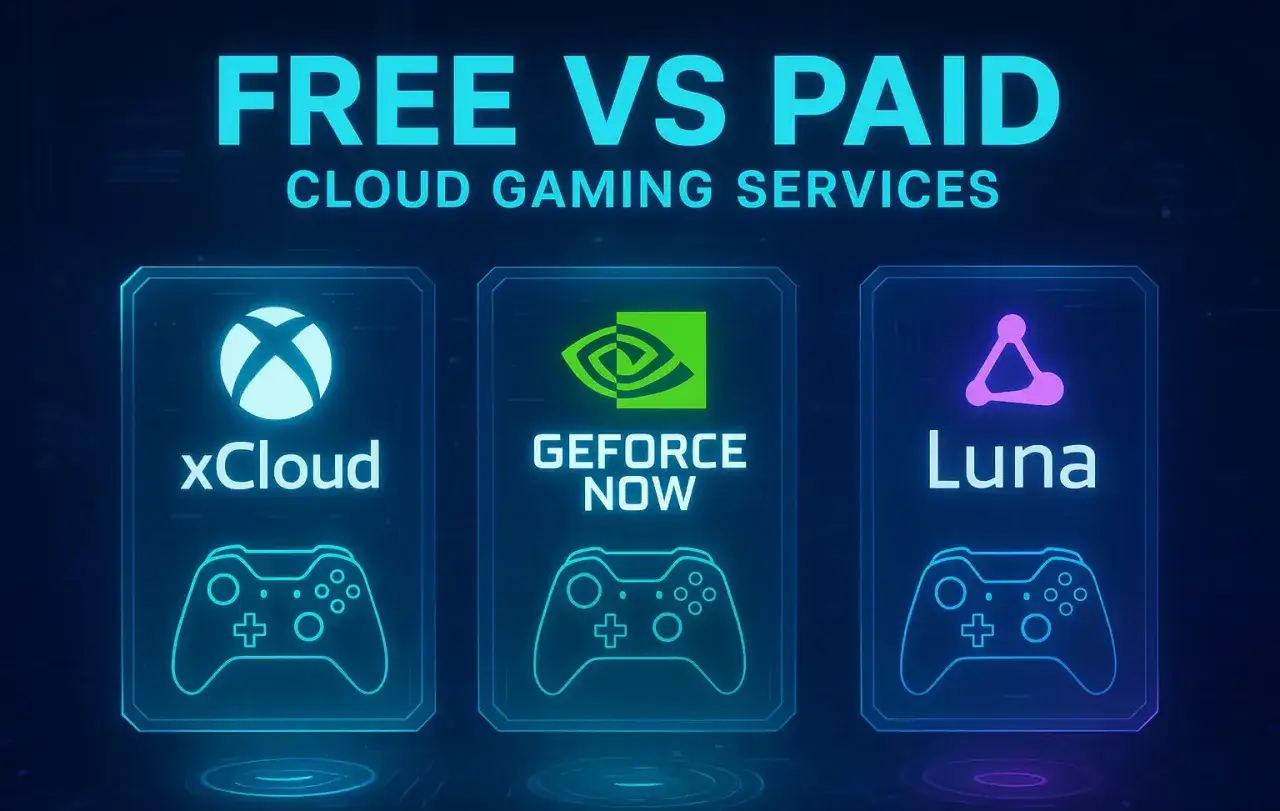 Porównanie usług chmurowych: xCloud, GeForce Now (darmowe gry) i Luna.