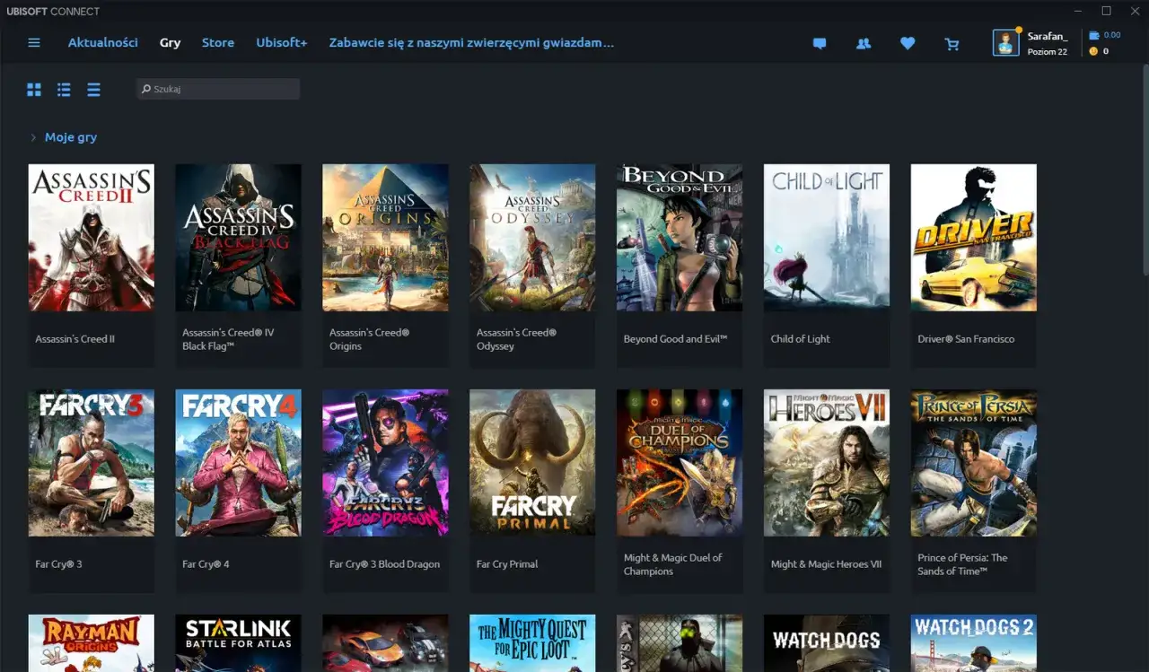 Biblioteka gier w Ubisoft Connect: Assassin's Creed, Far Cry, Prince of Persia i inne.