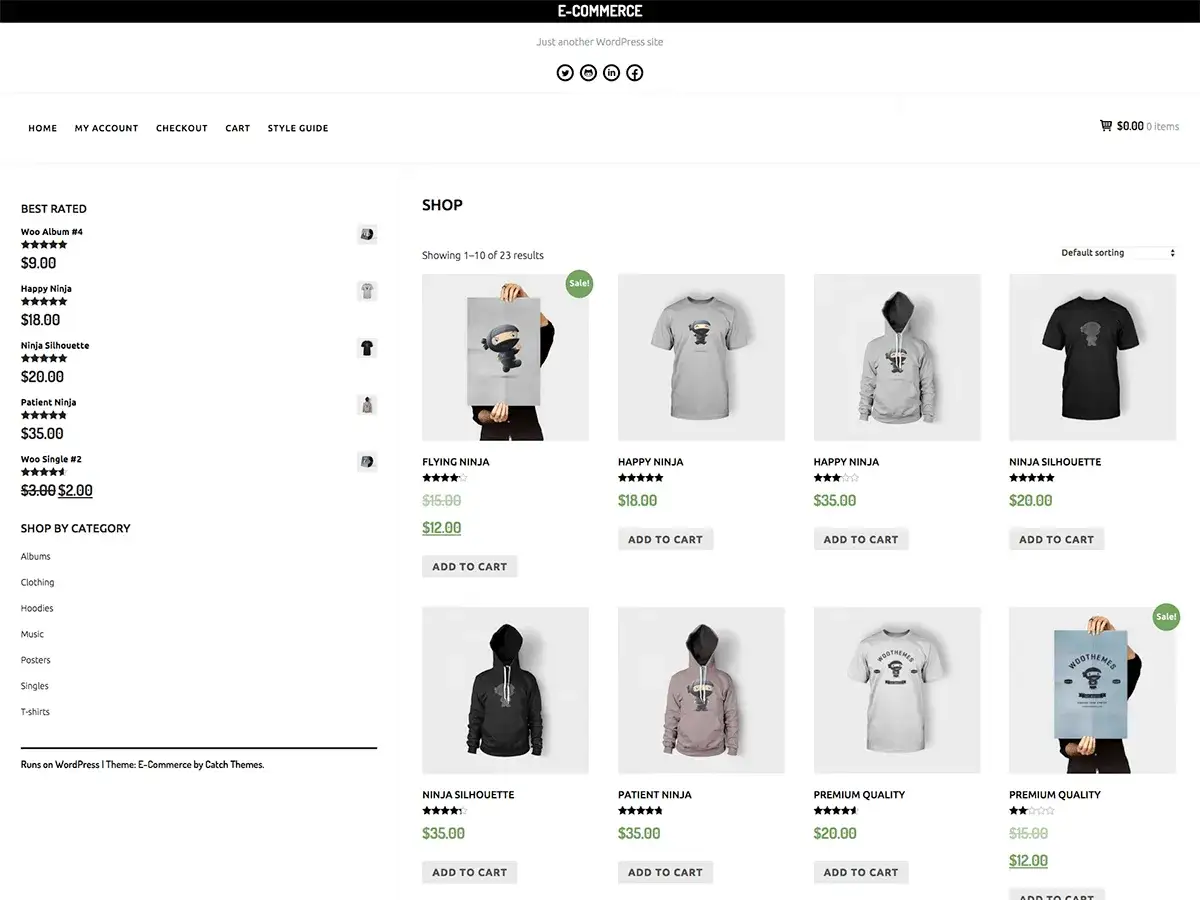 Sklep na WordPress z produktami ninja: koszulki, bluzy, plakaty. Zobacz, jak założyć sklep na WordPress i sprzedawać!